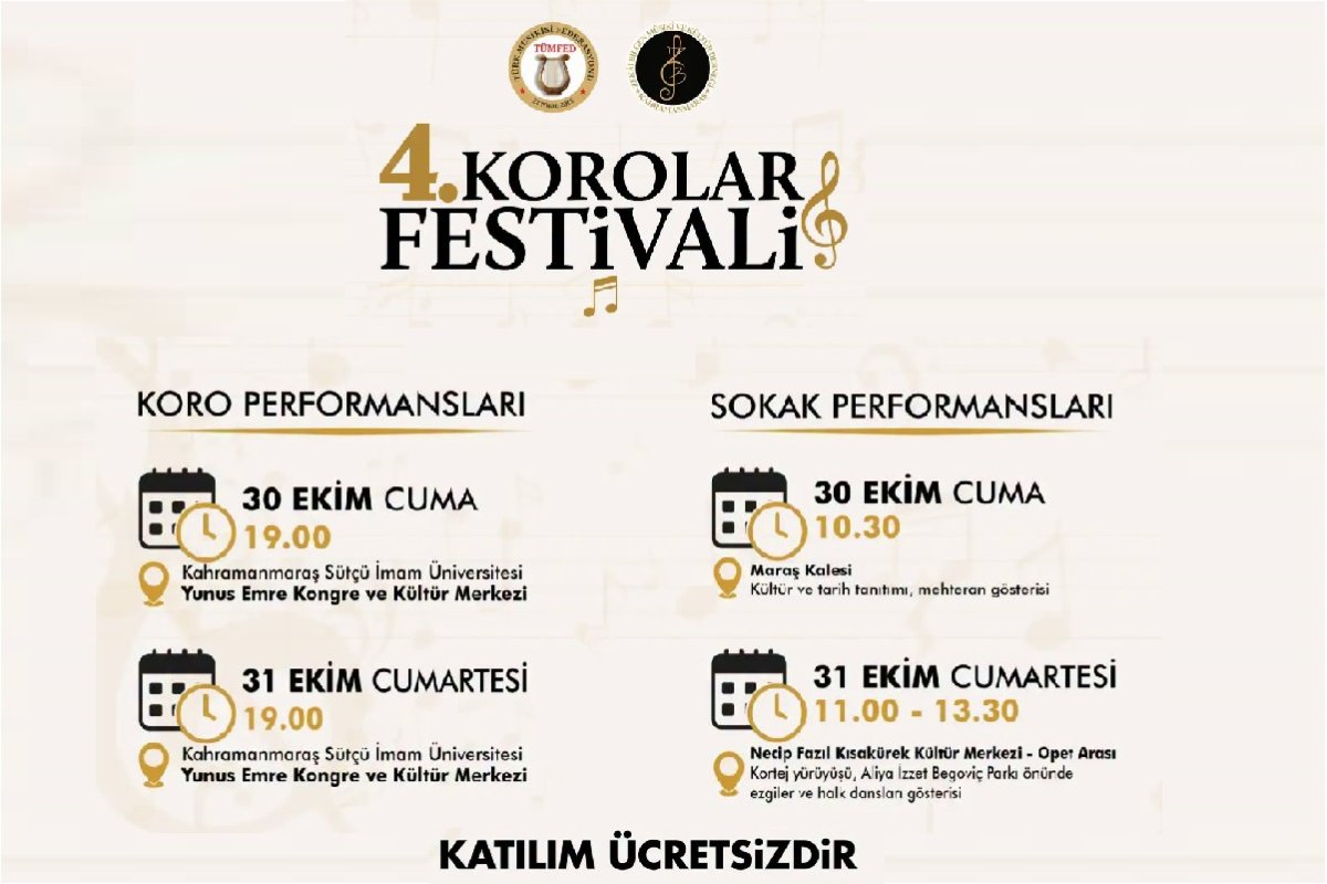 Türk Müziğinin Büyük Buluşması Kahramanmaraş’ta! “TÜMFED 4. Türk Müziği Korolar Festivali”